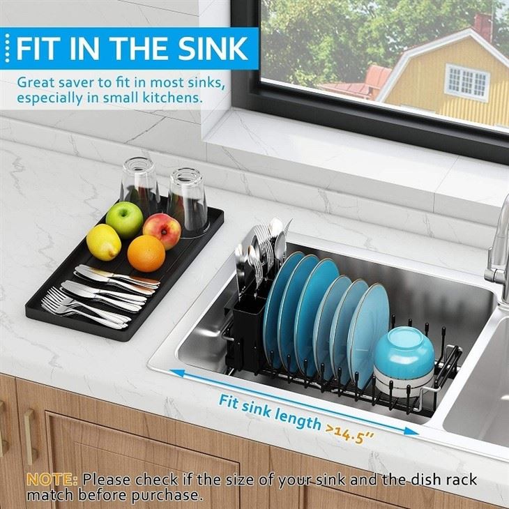 adjustable dish rack with utensil holder